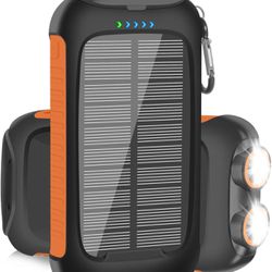 Solar Charger Power Bank, 38800mAh Portable Charger, 5V/3.1A Fast Charging USB & Type-c Ports Built-in Super Bright Flashlights, Perfect for Camping T