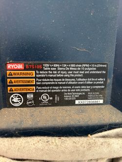 Ryobi BTS10S 10” Table Saw – 13 Amp – Lightly Used