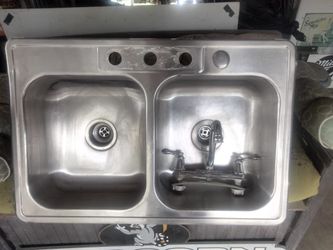 Stainless Steel Double Basin Kitchen Sink with Faucet