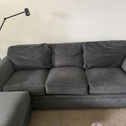Comfortable Blue Grey 3 Seat Couch and Ottoman