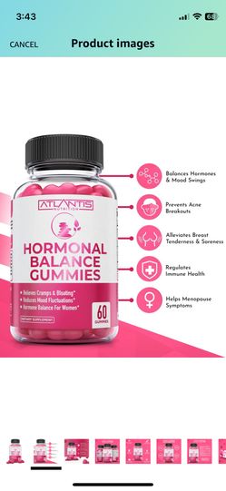 Atlantis Nutrition Hormonal Balance for Women & PMS Relief Gummies - Alleviates Cramps, Bloating, Mood Swings, Hot Flashes & Night Sweats - Cranberry,