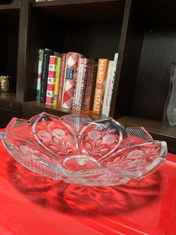 13” German Hand-Cut Lead Crystal Bowl - Floral Etched - Center Hole