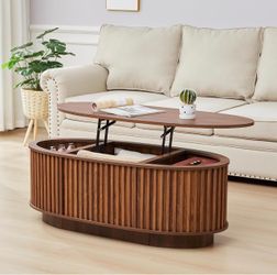 Oval Lift-Top Coffee Table with Hidden Storage