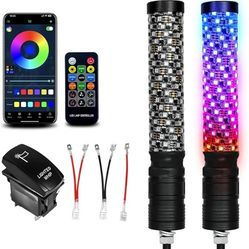 2 Pack 1FT Fat Whip Lights, LED Whip Lights with App & Remote Control, Spiral RGB Chasing Lighted Antenna Whips with Rocker Switch, Music Whip Light f
