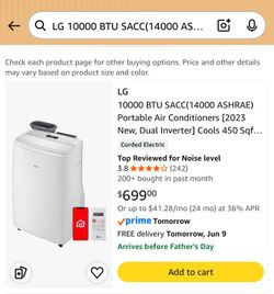 LG 10000 BTU SACC(14000 ASHRAE) Portable Air Conditioners [2023 New, Dual Inverter] Cools 450 Sqft Ultra Quiet & Easy Install WiFi App Medium & Large 