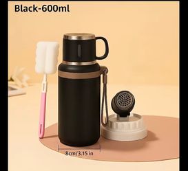 600ml Black SUS316 Stainless Steel Insulated Vacuum Flask w/ Handle Twist Lid