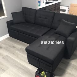 Black Sectional Sofa Pull -out Bed With Storage 89”x 59”