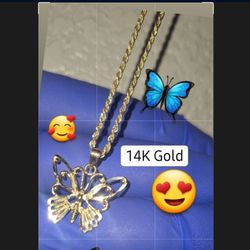 Gold Butterfly Pendant + Gold Rope Chain
