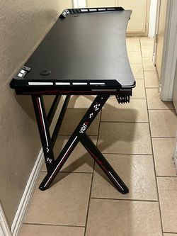 Gaming desk/table with led lights cup/headset holders