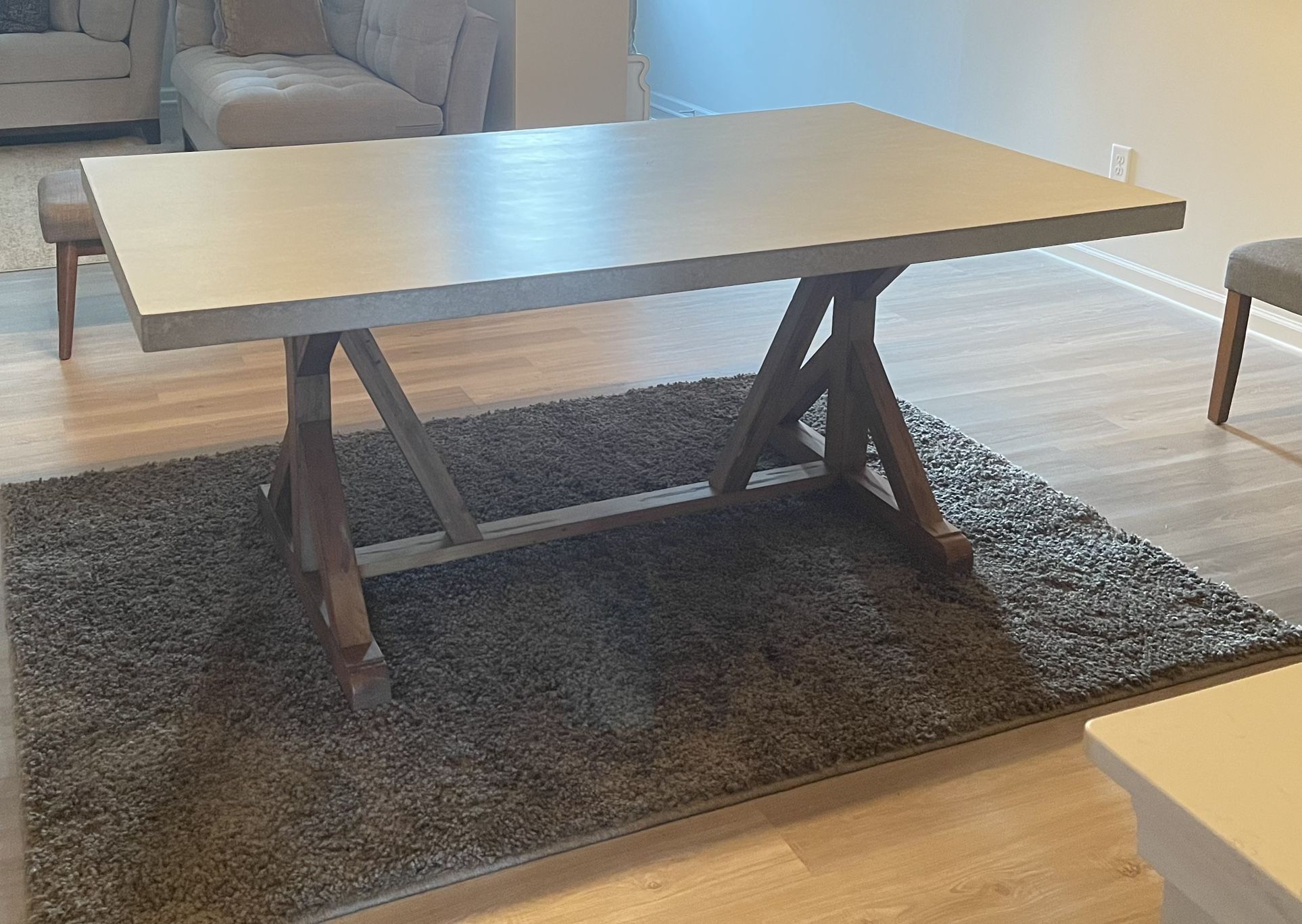 Dining Table - Solid Wood Base, Concrete Surface