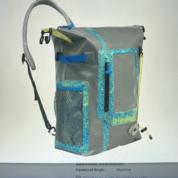 NEW 24 LITER HIKING BACKPACK. Waterproof Sling Backpack. Color is Storm Gray & Realtree Mako Aqua Blue. 