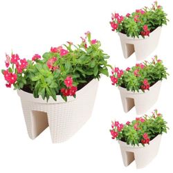 19.6 in. White Plastic Rattan Pattern Balcony Railing Planter Box (4-Pack)