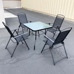 New $100 Patio 5pcs Dining Set with 32x32” Table and 4pc Folding Chairs, Outdoor Furniture