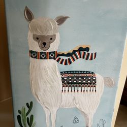 Canva Painting On Wood Frame Llama hand embellished Giclee Print 16" x 12"