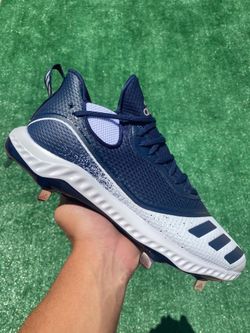 ADIDAS ICON 5 BOUNCE LOW “WHITE / COLLEGIATE NAVY” METAL BASEBALL CLEATS (Size 11.5, Men’s)
