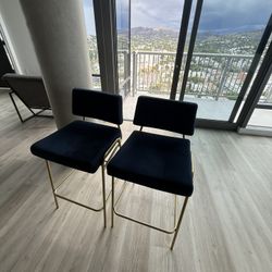 Set of 2 Black Velvet Bar Stools – Gold Legs