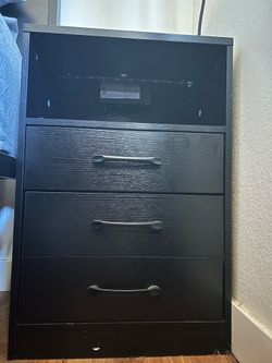 Nightstand w/ Charging Station – Wireless Charging, 2 Outlets + USB, 3 Drawers (Black)