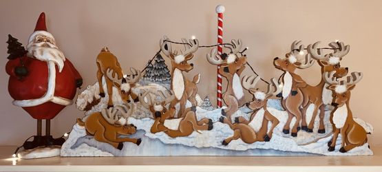 Santa Reindeer decoration , painting on real wood