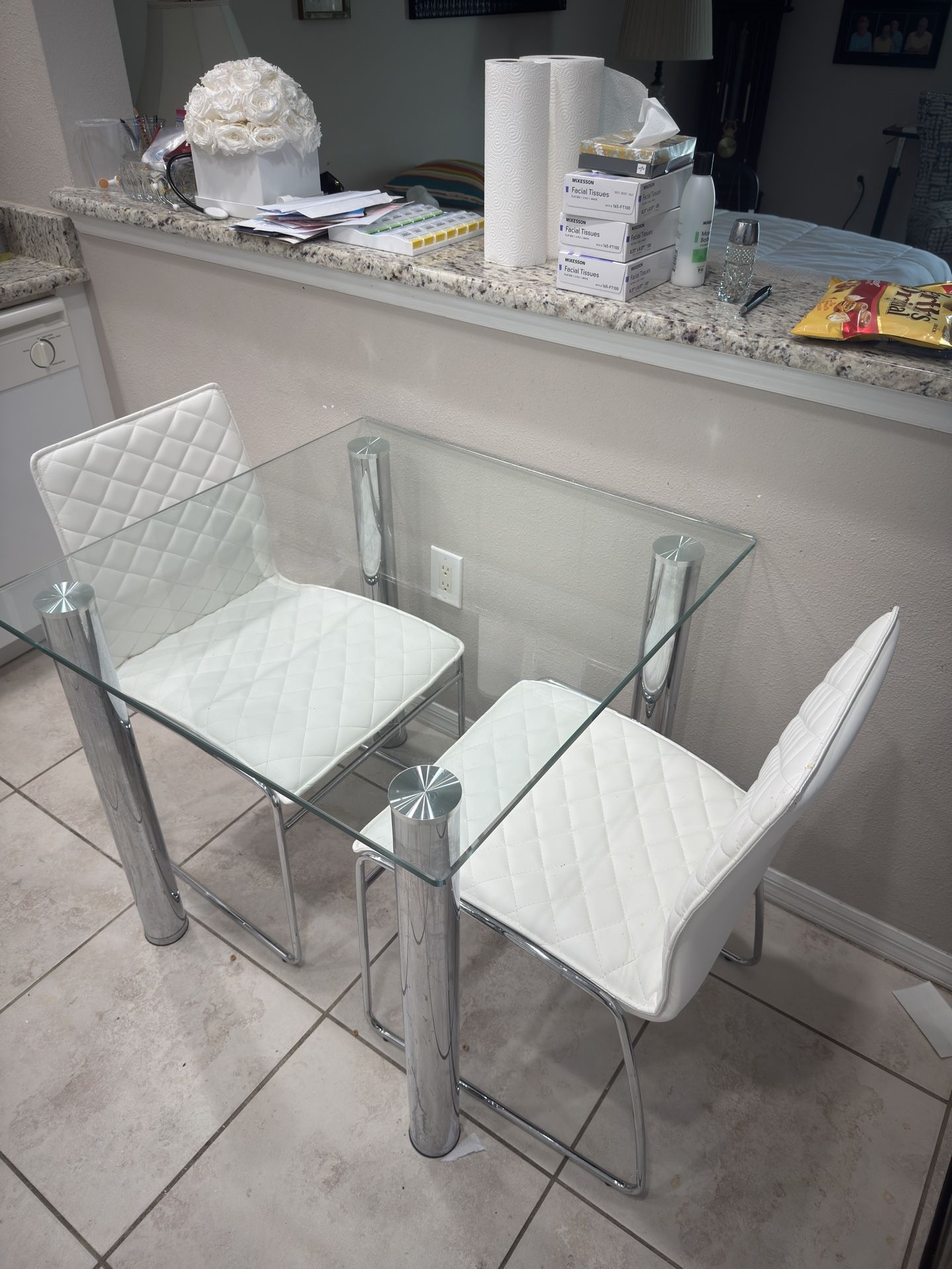 Glass Table and Two Chairs