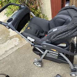 Chicco stroller, car seat and base 