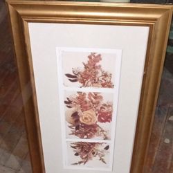 3 Panel Framed And Matted Floral Art Deco Collector Piece 