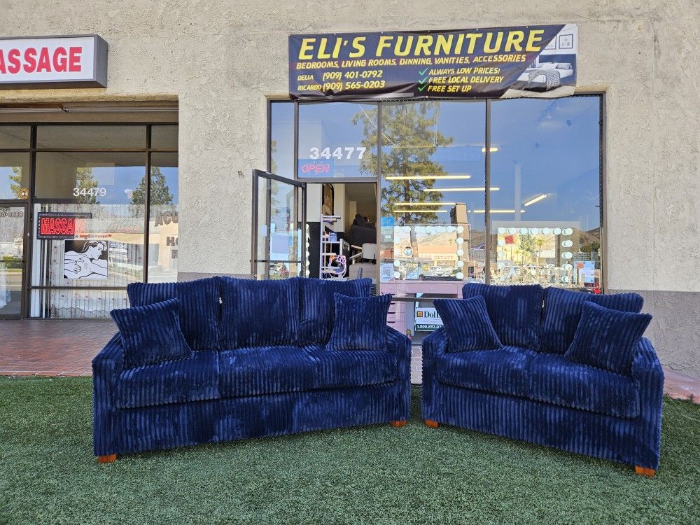 Brand New Sofa & Love Seat Corduroy Fabric $899 Navy Blue