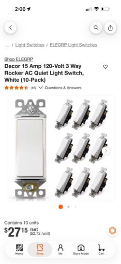 ELEGRP Decor 15 Amp 120-Volt 3 Way Rocker AC Quiet Light Switch, White (10-Pack)