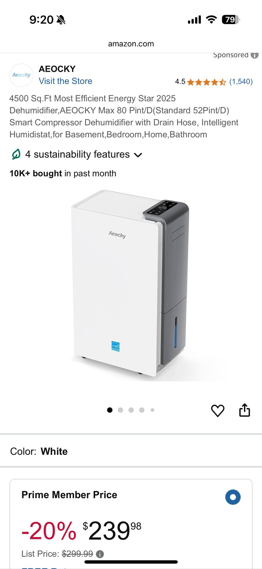 AEOCKY Smart Compressor Dehumidifier
