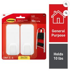 Command 10 Lb XL Heavyweight Wall Hook, White, Damage Free Decorating, 2 Command Hooks. I have 3 packs