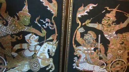2 vintage silk Thailand paintings framed