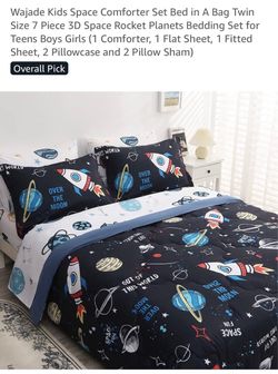 WAJADE 7 PCS kids space twin comforter set