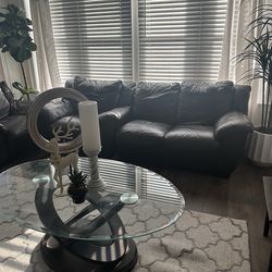 Dark brown living room set (original leather)