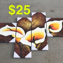 Brand New. 4 piece Canvas Floral Art. Sealed in Box.  