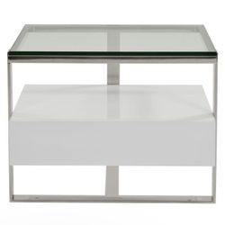 Modern White Glass  Table with Drawer 
