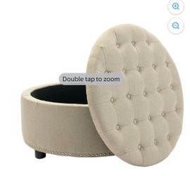 Button Tufted Woven Round Storage Ottoman Large