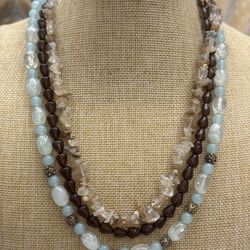 3 Strands Citrine Crystal & Acrylic Beads Necklace & Bracelet Set.