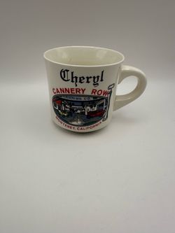 Vtg Cheryl Cannery Row Monterey CA Ceramic Souvenir Coffee Mug White