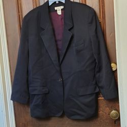 Vintage Talbots 100% Pure Wool Notch Lapel Single Breasted Black Blazer Size 16