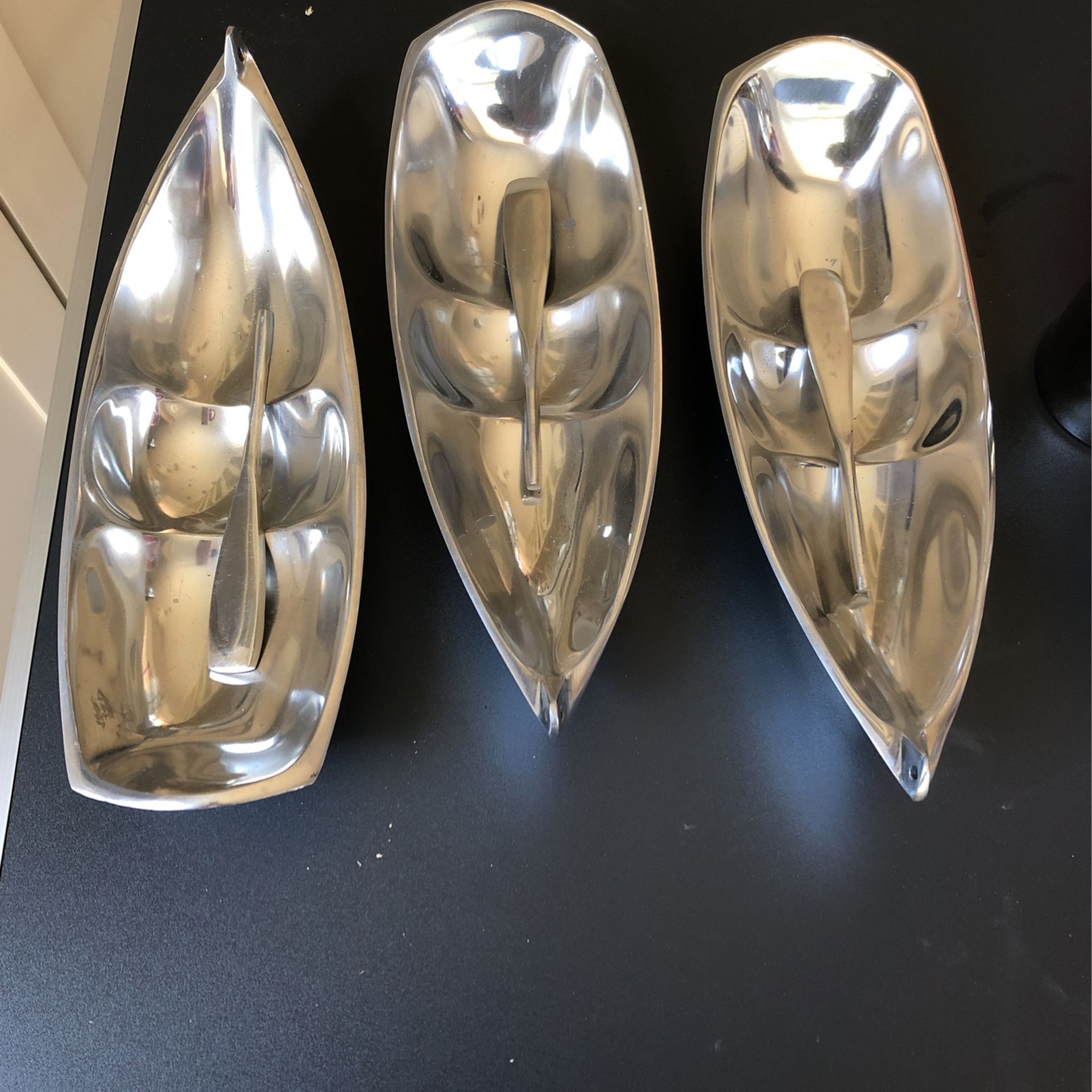 3 Boat Shape Appetizer Plate  Ceramic Heavy Made In India 