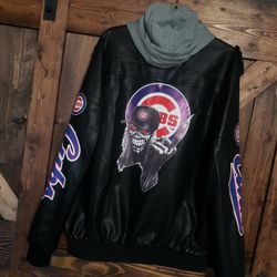 NEW Chicago Cubs Meet Walking Dead Zombie Leather MLB Jacket Sz 2XL RARE Custom