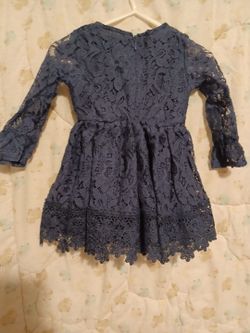 Girls Blue Lace Dress with Floral Detail size 3-6m