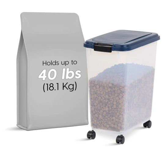 New IRIS USA 40 Lbs / 45 Qt WeatherPro Airtight Pet Food Storage Container With Attachable Casters 