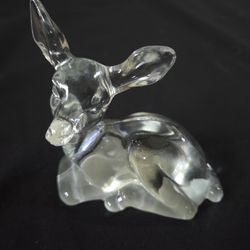 Fenton Deer Fawn Clear Art Glass Paperweight Figurine Vtg USA No Box 3.75"x3.5"