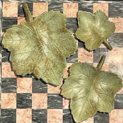 Vintage Heavy Cast Patina Metal Leaf Trays or Wall Hangings (Set of 3)