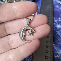 Sterling Silver Celestial Whimsical Moon Necklace