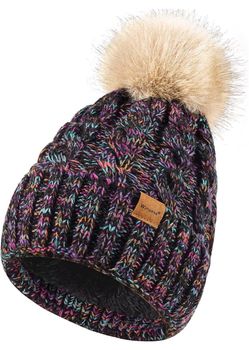 Winter Hats for Women with Pom Pom,Fleece Lined for Cold Weather