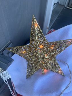 Gold Glitter Lighted Christmas Tree Topper Star