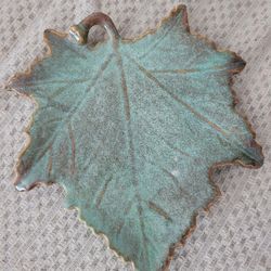 Teal And Brown Ceramic Maple Leaf Plate 