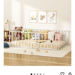 Twin Floor Bed Frame, White, Metal