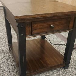 Wood Rectangular End Table with Built-In Outlets. 